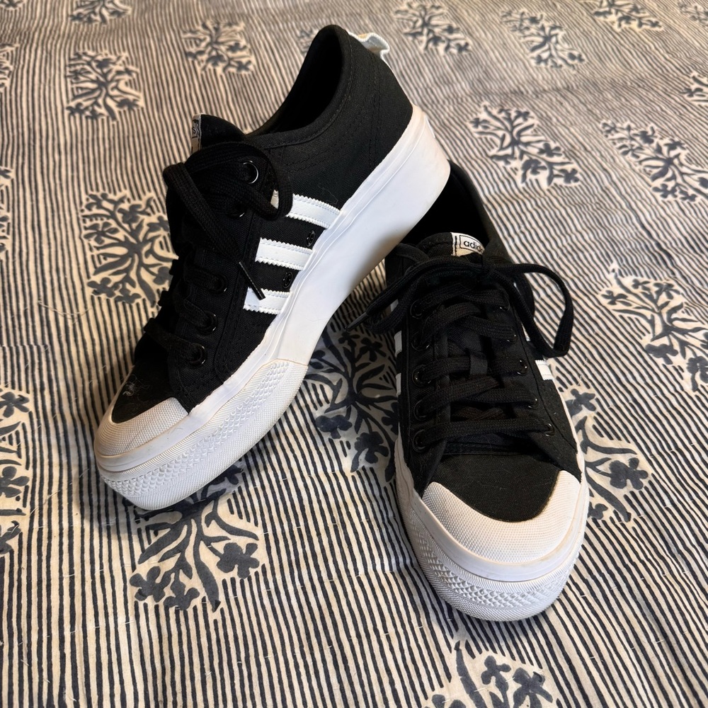 Adidas Black and White Platform Sneakers